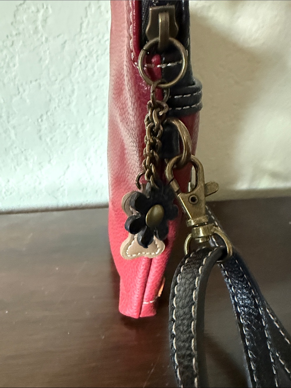 Chala Red Leather Crossbody Phone Pouch with Dark Trim - Picture 3 of 4